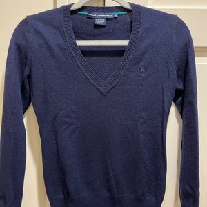 RALPH LAUREN CASHMERER Navy Blue V-Neck Sweater - Size XS